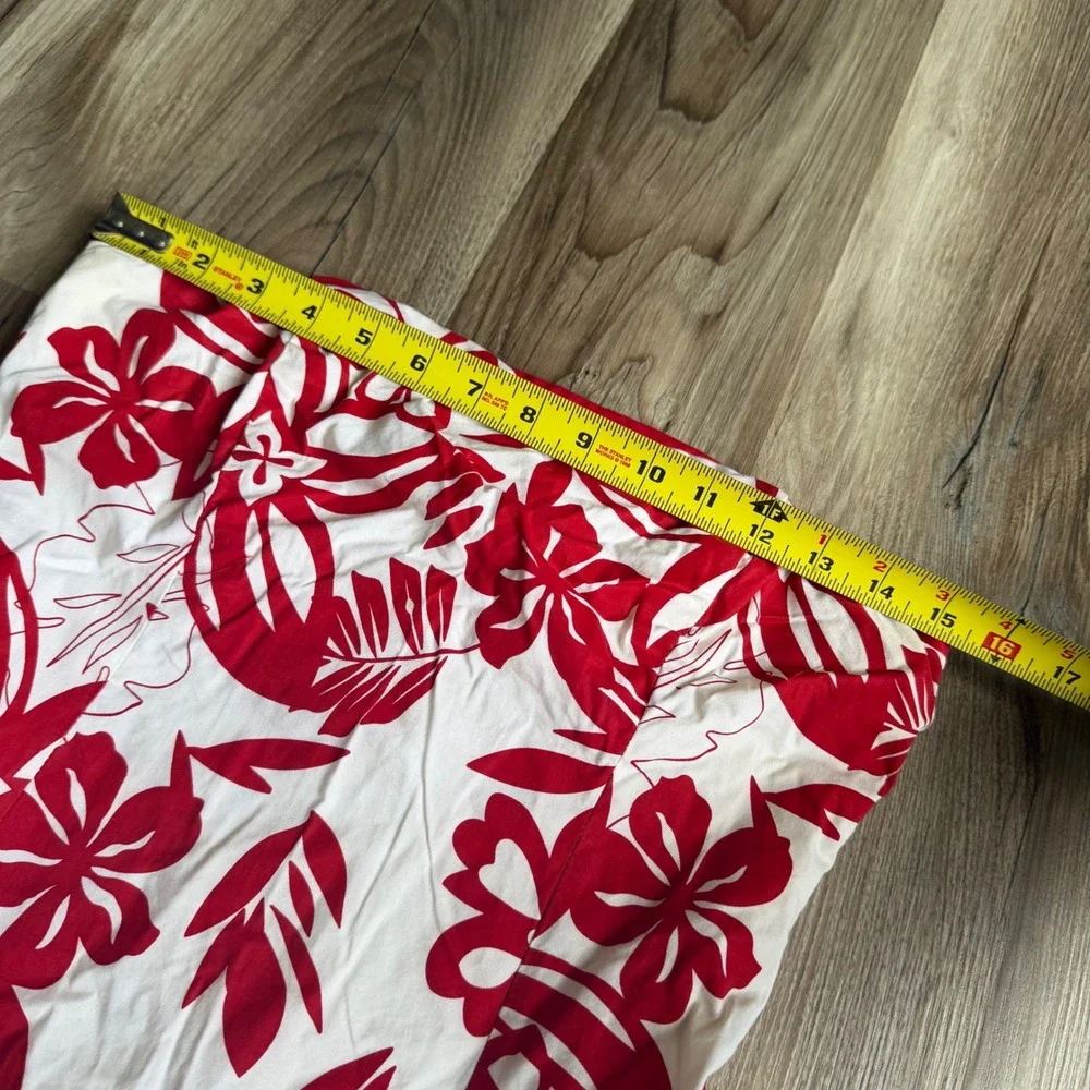 Vintage Byer California IZ Red White Tropical Floral Strapless Lace Trim Dress 9 - Picture 7 of 8